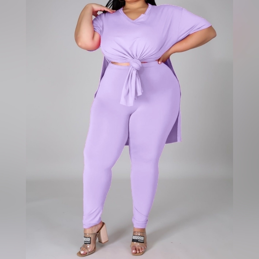 💜Womens 2pcs legging set with v-neck top